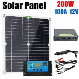주행충전기 200 와트 태양 12V 배터리 듀얼 USB 키트 휴대용 캐러밴 태양광 LCD 보트 접이식 충전기 패널 전지