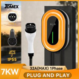 가정용전기차충전기 JDMEX 7KW 차량용 1상 EV 220V EVSE 충전기 충전소 32A 전기차용 고속 타입2 충전 LED 월박스