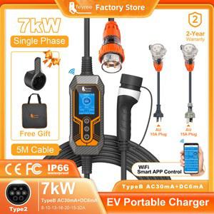 가정용전기차충전기 FEYREE 휴대용 EV 차량용 WIFI 7KW 플러그로 전류 전기 스마트 32A TYPE2 AU 3핀 EVSE CTRL 충전기