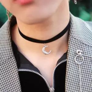 써지컬스틸 남녀공용 MOON 달팬던트 벨벳 초커 (대) (7363953A)