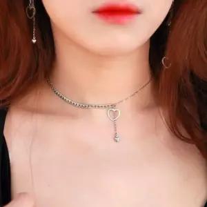 변색안되는 써지컬스틸 러블리 투하트드롭 초커목걸이 (6914117A)