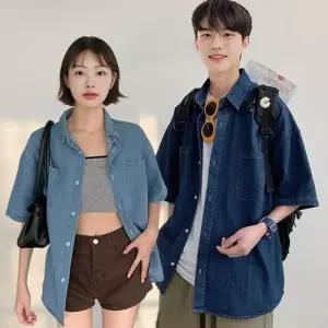 [룽스_62]데님 반팔 셔츠 데님반팔셔츠 청남방 캐주얼셔츠