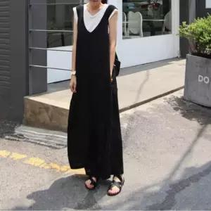 [룽스_62]루즈핏 편한 점프수트 브이넥 민소매 레이어드