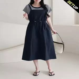 [올리비에스클로젯][SET]단가라 반팔티 레이어드 원피스 2종세트_O2605SE079B