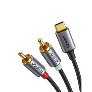 UGREEN USB TO RCA 오디오 케이블 S26 플러그 어댑터 16 코드 10 앰프 2RCA 5피트 스피커 픽셀 갤럭시 스테레오 자동차 5M 플러스 프로 16 타입 17 프로 호환 맥스 보조