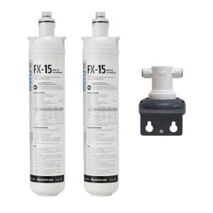 2팩, 마이크로필터 제조 FLUUX FX-15 + 헤드, 하이브리드 카트리지, NSF 인증, 싱크 워터 필터 시스템 하에서 수도꼭지, 커피 머신과 호환, 16K 갤런, 화이트