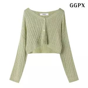 [롯데백화점]지지피엑스 V넥 꽈배기 버튼업 크롭 니트 여성 가디건  GOACK006D