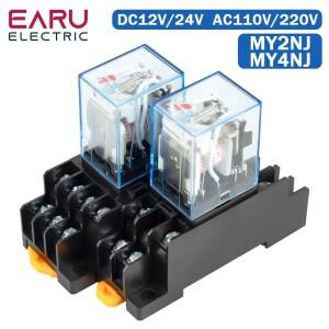 1Pcs MY2NJ 소형 전마그네틱 릴레이 5A 8PIN 14PIN 코일 전원 DC12V AC110V AC220V 소켓베이스 DIN 레일 포