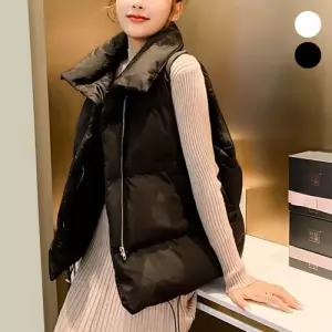 여성 큐티 오버핏 조끼 하이넥 패딩 쪼끼 밑단 스트링 조절