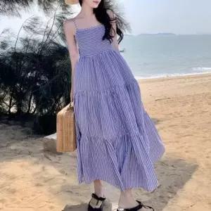 해변원피스 민소매 나시 해변 롱원피스 플레어 캉캉 원피스