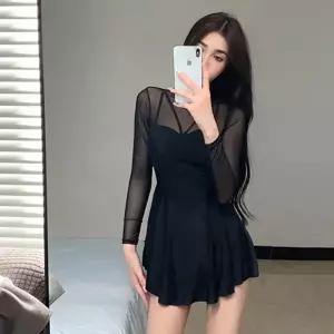 여자 시스루 탑긴팔 코르셋 홀터 모노키니 원피스 수영복_5
