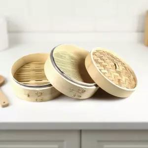 대나무 만두채반 세트 만두 찜기 찐빵 찜통 채반 증기 찜솥 소쿠리 딤섬 (7호 25cm)