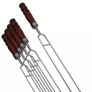 원목 손잡이 스텐레스 바베큐 쌍열 꼬치 꼬챙이 5P BBQ 꼬치