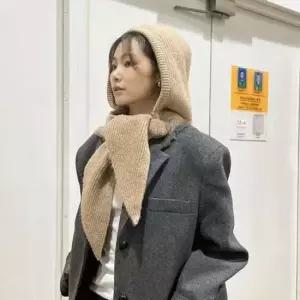 후드 울 머플러 커플 여성 목도리 겨울 니트 롱 숄 쁘