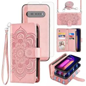 Asuwish LG V60 ThinQ V60ThinQ 5G G9 얇은 Q 지퍼 지갑 셀 커버 강화 유리 액정보호필름 크로스바디 스트