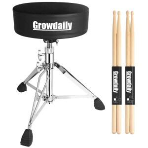 GROWDAILY 드럼 왕좌 시트 조절 가능한 스툴 두꺼운 5A 패딩 2팩 스툴 범용 포함 드럼스틱 드러머