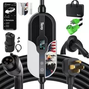 J1772용 테라 전기 자동차 충전기 Tesla EV 레벨 1 및 2 휴대용 32A 8A 110V 240V 벽 커넥터 듀얼 사용 ETL