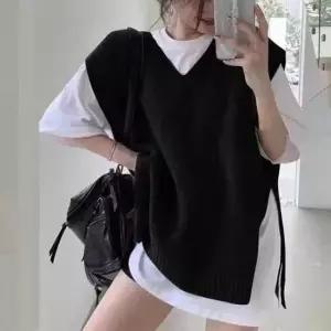 [SBD] 베스트 레이어드 여성 2색 조끼 니트 오버핏 루즈핏 v넥