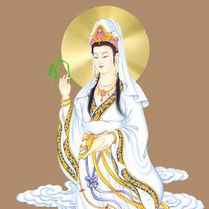 삼척삼백의 관음보살 화상 괘화 거실 불당 장식용 실크 벽화 보살 불상도