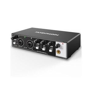 HOSONGIN 초보자를 위한 USB 오디오 인터페이스 24비트 보컬 192KHZ 블랙 IOS 48V 팟캐스트 플레이 PC 파워 팬텀 기타 녹음 유튜브용 메탈 플러그 호환