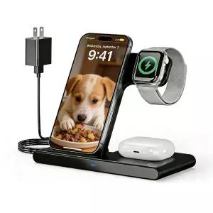 3-in-1 Wireless Charger Stand for Apple:Foldable Fast Charging Station iPhone 17 16e 16 15 14 13 12
