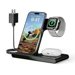 3-in-1 Wireless Charger Stand for Apple:Foldable Fast Charging Station iPhone 17 16e 16 15 14 13 12