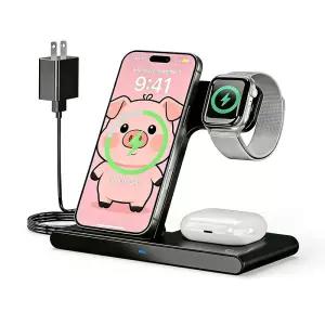 3-in-1 Wireless Charger Stand for Apple:Foldable Fast Charging Station iPhone 17 16e 16 15 14 13 12