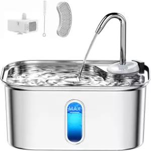 고양이용 워터 분수 실내용 2.5L 85온스 BPA 프리 SUS304 20dB 초조용하고 부드러운 플로우 메탈 애완동물