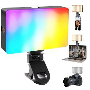 나이스비디 RGB 셀카 조명, 138개의 LED 비즈 휴대폰 조명, 360 풀 컬러 카메라 조명, 클립 및 콜드 슈, CRI95+ / 180분 충전식 비디오 조명 비디오 녹화 / iPhone / TikTok / 메이크업 /