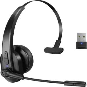 컴퓨터용 USB 동글이 장착된 Sarevile 블루투스 헤드셋 사무실 및 트럭 운전사용 노이즈 캔슬링 마이크가