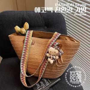 여자 스트라이프 숄더백 왕골 휴양지 여성 크로스백 여름 가방_NO06