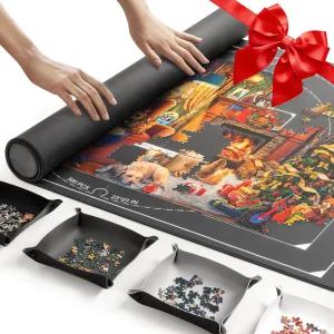 로포다 1500피스 46인치 x 26인치 퍼즐 매트 롤업 세이버 4개의 대형 분류 트레이 및 여행용 보관 가방