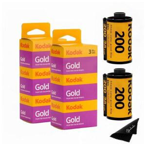 코닥 골드 200 35mm 필름 번들, 롤 6개(2x3 팩), 노출 각각 36개, 카메라에는 발벨리 프리미엄 극세사 천-코닥 6 팩이 포함되어 있습니다