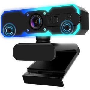 NBPOWER 1080P 60FPS 스트리밍 카메라 웹캠(마이크 포함) 및 RGB 조명 채우기, 자동 초점, 노트북 / 데스크톱 컴퓨터 / 윈도우 / 맥 OS / PC 컴퓨터 카메라 지원