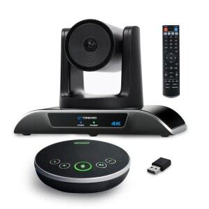 제스처 제어 기능이 있는 TONGVEO 4K 회의실 카메라 시스템, 스피커폰이 장착된 AI 자동 추적 PTZ 카메라 5배 디지털 줌 120 광각 USB3.0 설정으로 원격 회의 Zoom Teams OBS