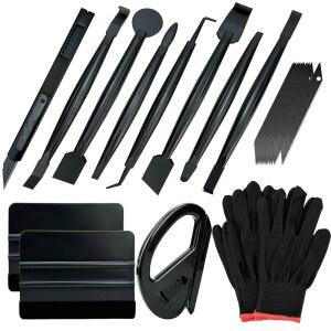 우마키 자동차 비닐 랩 도구 틴트 필름 키트(비닐 랩 장갑 2쌍, 펠트 스퀴지, 스크래퍼, 엣지 트리머, 유틸리티 필름 나이프, 블랙)