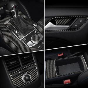 아우디 A3 8V S3 용 카본 자동차 인테리어 기어 쉬프트 에어컨 CD 패널 도어 콘솔 커버 트림 스티커 액세서
