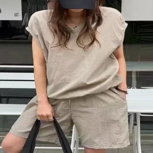 [귈림][귈림] (2종SET) 브이넥 나일론 루즈핏 반팔 + 나일론 숏팬츠(G6MSE051P)