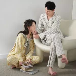 누빔 순면 홈웨어 잠옷세트 체크 커플 파자마