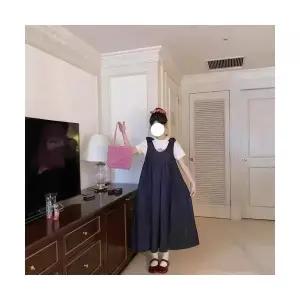 마이진 여성 청치마 데님 프렌치 빈티지 멜빵 스커트 A라인 롱 ADOR1
