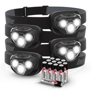 에너자이저 PRO-260 LED 헤드램프(4팩), IPX4 방수 헤드램프, 야외용 고성능 헤드라이트, 캠핑, 러닝, 폭풍, 비상 시 생존용 LED 조명(배터리 포함)