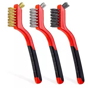 라박슨 와이어 브러시 세트 3Pcs - 녹 먼지 및 페인트 러빙을 곡선 손잡이 그립이 나일론/브라스/리스 스틸