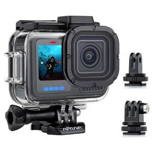 SOONSUN GOPRO HERO 13 12 11 수중 마운트 방수 내장 포함 액세서리 연결하는 비디오 보호 10 콜드 9용 하우징 블랙 듀얼 조명과 마이크를 196FT 60M 케이스 다이빙