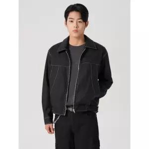 에잇세컨즈 페이크 레더 커브드 라인 블루종 블랙 (42433ZHY15) 레더재킷 페이