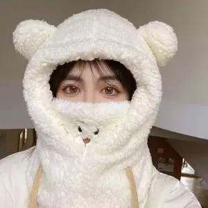 [하프클럽/셀러허브_레저캠핑]여성 큐티베어 뽀글이 골프목토시 후드넥워머