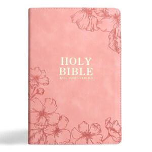KJV 홀리 바이블, 크로스 레퍼런스가 포함된 자이언트 프린트, 플로럴 커버 디자인의 소프트 핑크 가죽터치, 엄지 인덱스, 리본 마커, 레드 레터, 풀 컬러 지도, 읽기 쉬운 MCM 타입, 킹 제임스 버전