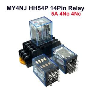 1세트 MY4 소형 전마그네틱 릴레이 전원 DC12V AC110V AC220V 코일 4NO 4NC DIN 레일 14 핀  베이스 미니