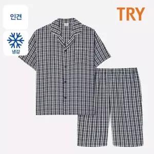 TRY 남성 인견 체크 반팔잠옷세트 남자 홈웨어 실내복 (33172643A)