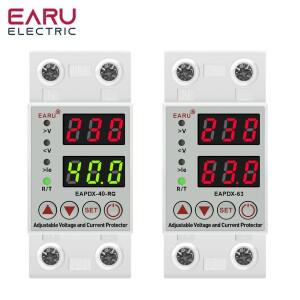 듀얼 디스플레이 40A 63A AC 230V 조정 가능 디지털 과전압 장치 보호기 릴레이 제한 과전류 Din 레일