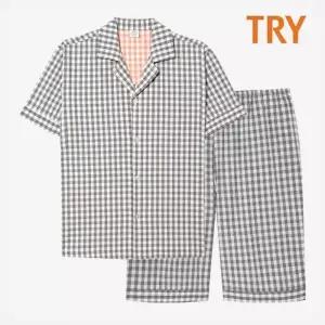 TRY 40수 선염체크 남성 반팔 잠옷세트 남자 실내복 (33172711A)
